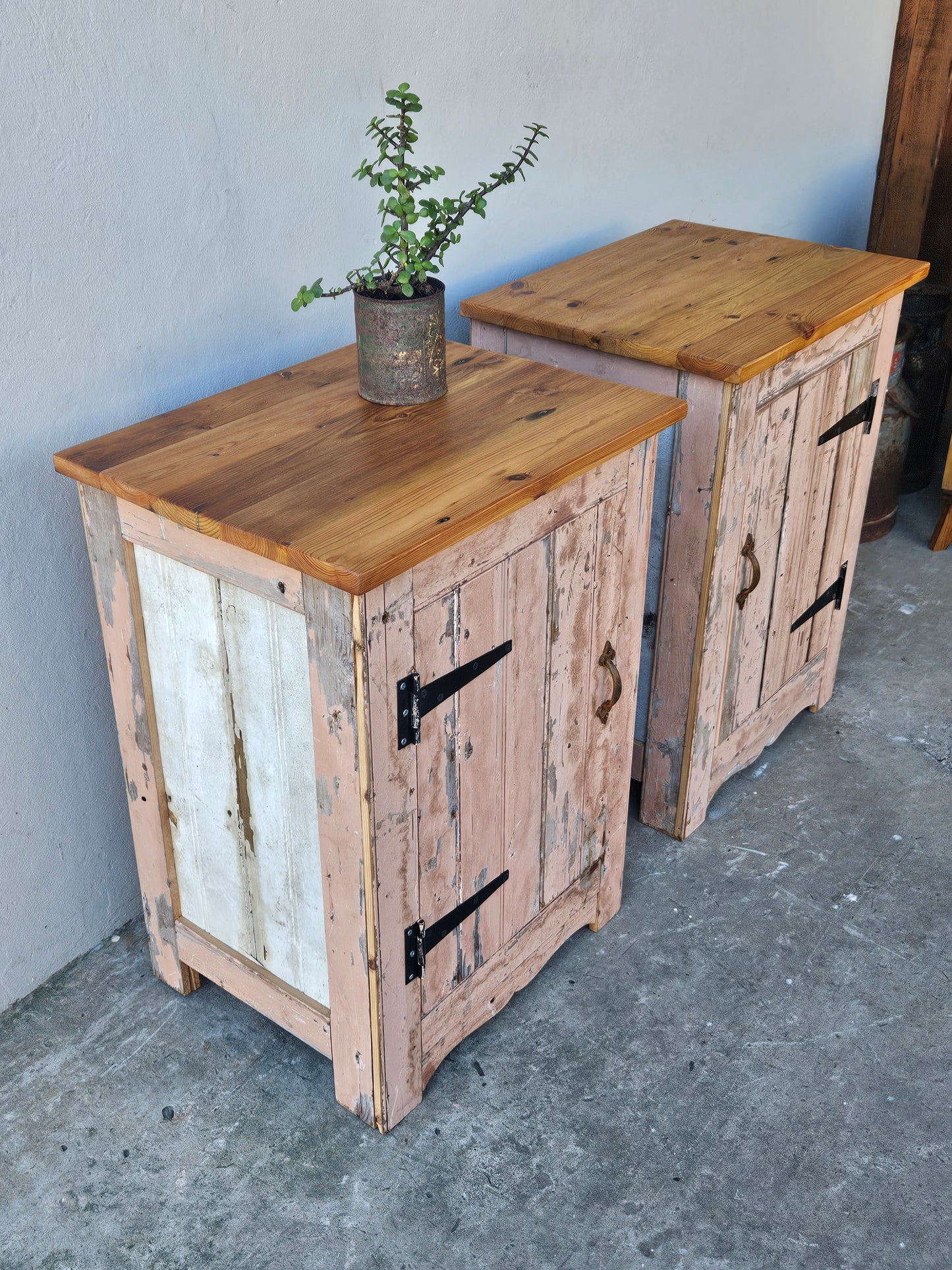 Pair of rustic pink pedestals