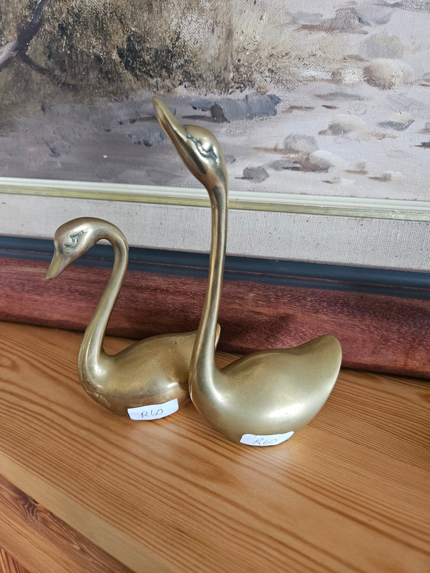 Pair of brass swans