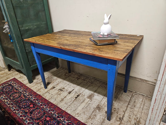 Rustic table with blue legs