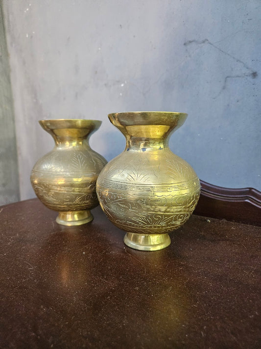 Pair brass vases
