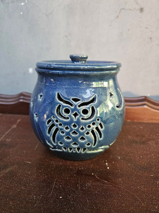 Pottery owl candle holder