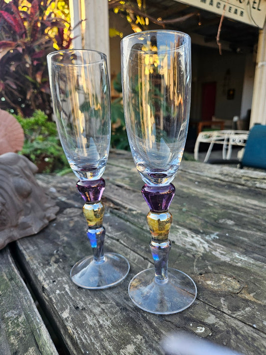 Pair of colourful champagne glasses