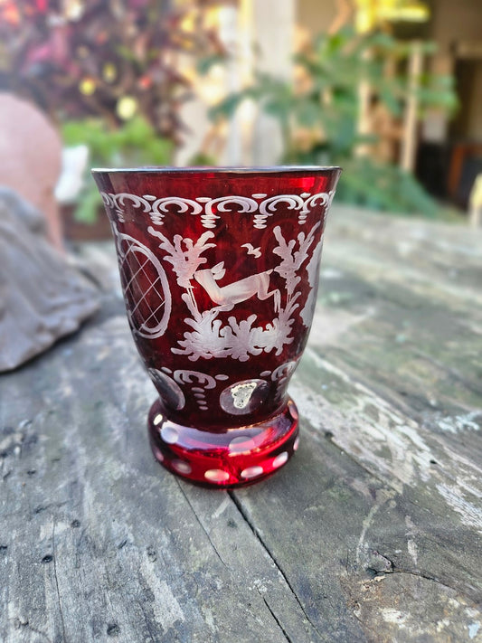 Antique Ruby Red Bohemian glass vase or tumbler