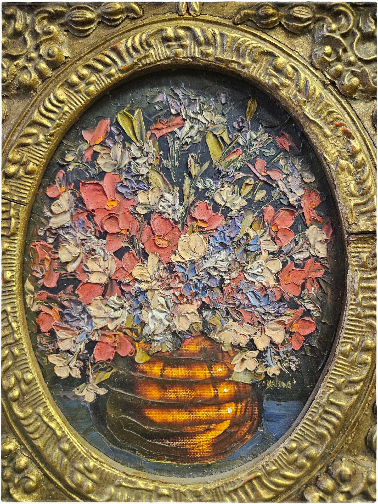 Floral painting in exquisite gold frame