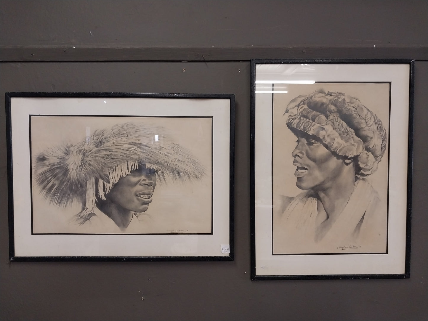 Pair of pencil drawings