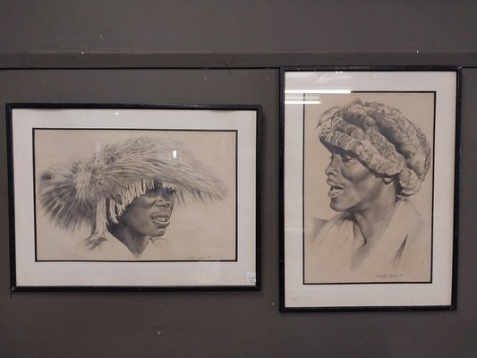 Pair of pencil drawings