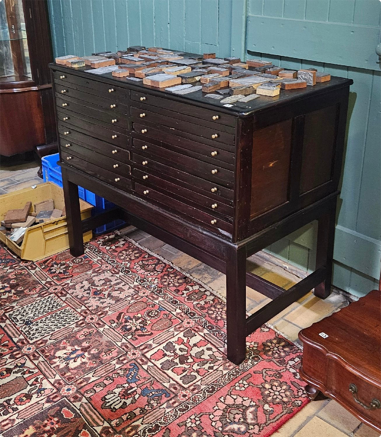 Printer's chest with over 200 printing blocks