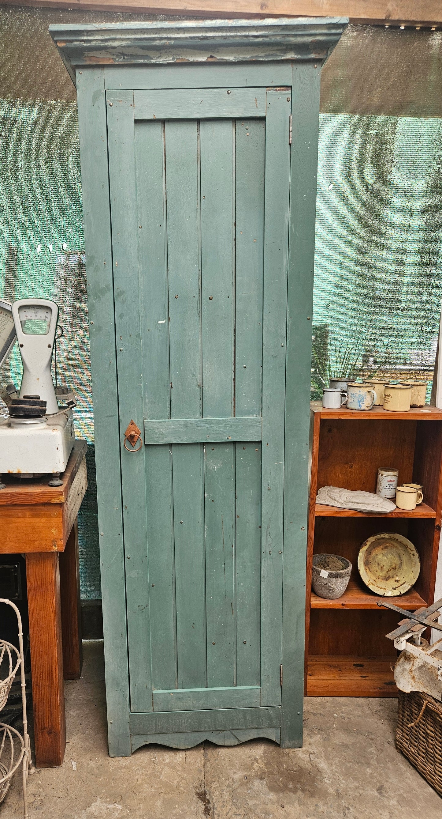 Green cabinet with shelving