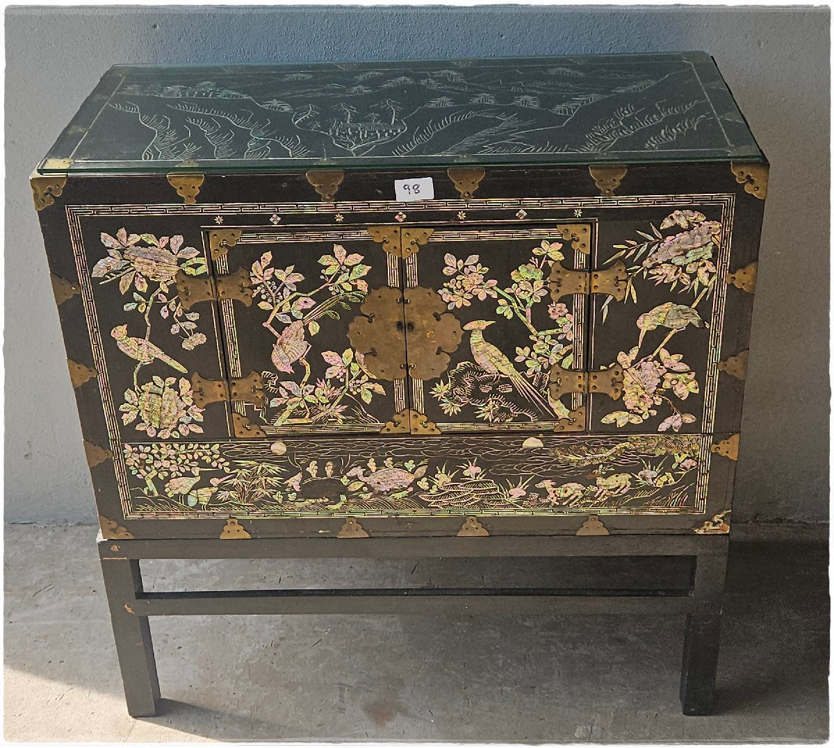 Japanese wedding chest. Mother of pearl inlay.