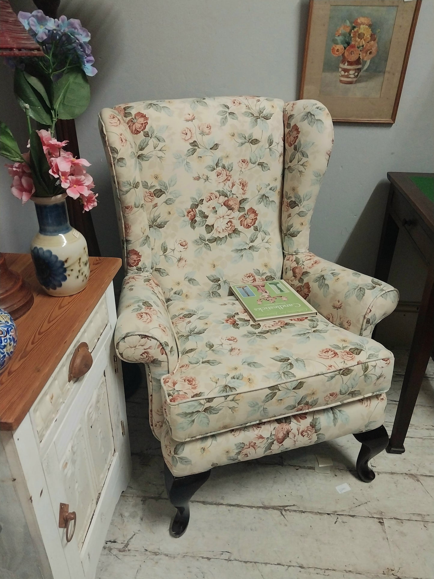 Floral wingback chair