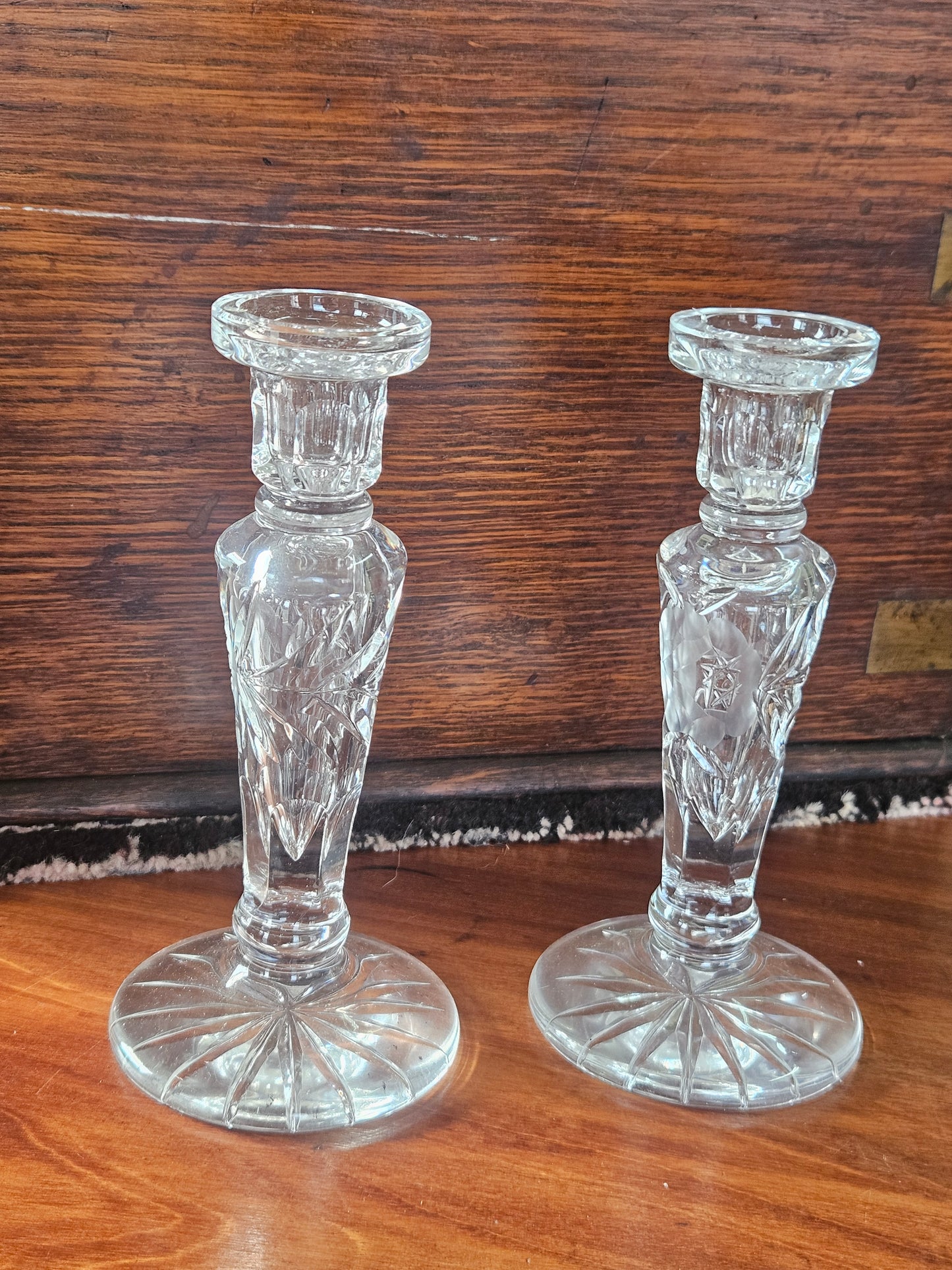 Pair of Rose-cut crystal candlestick holders