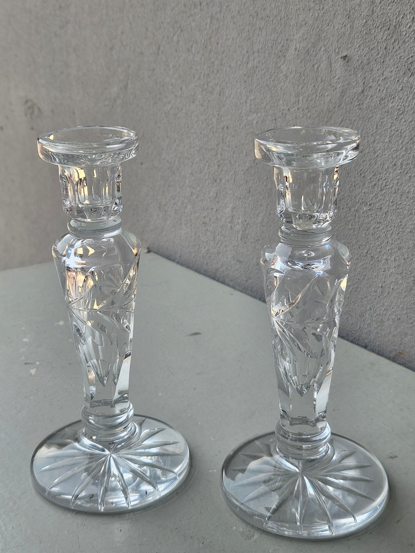 Pair of Rose-cut crystal candlestick holders