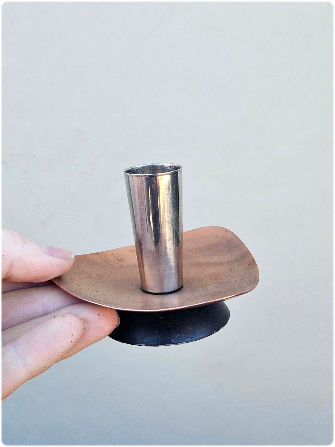 Pair of mid-century copper and stainless steel candlesticks