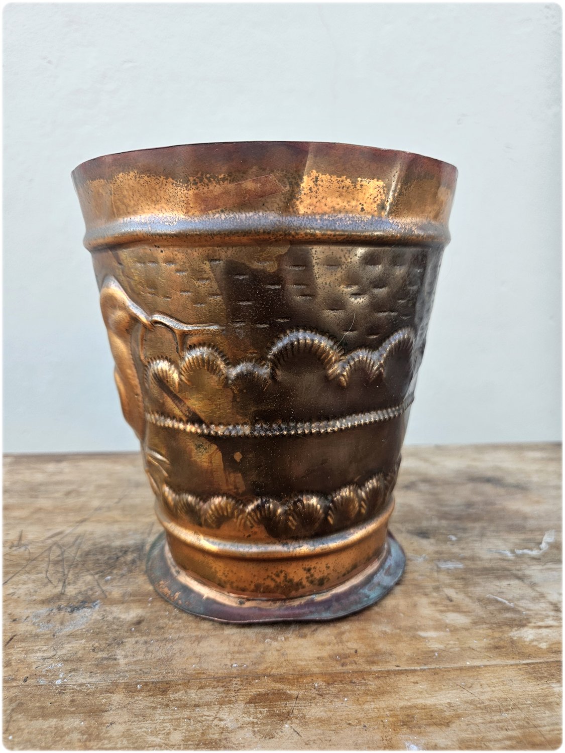 Copper planter with bird design