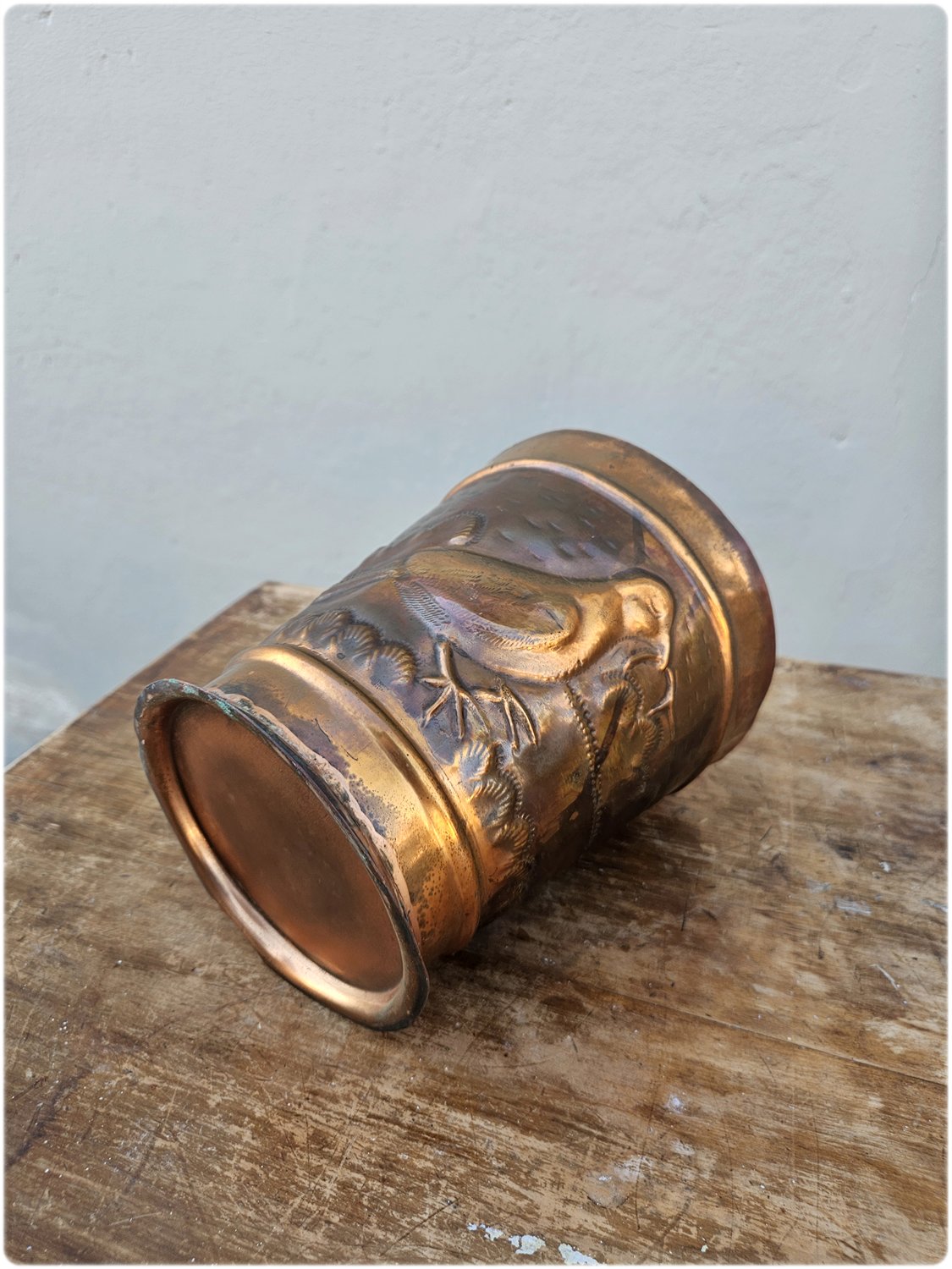 Copper planter with bird design