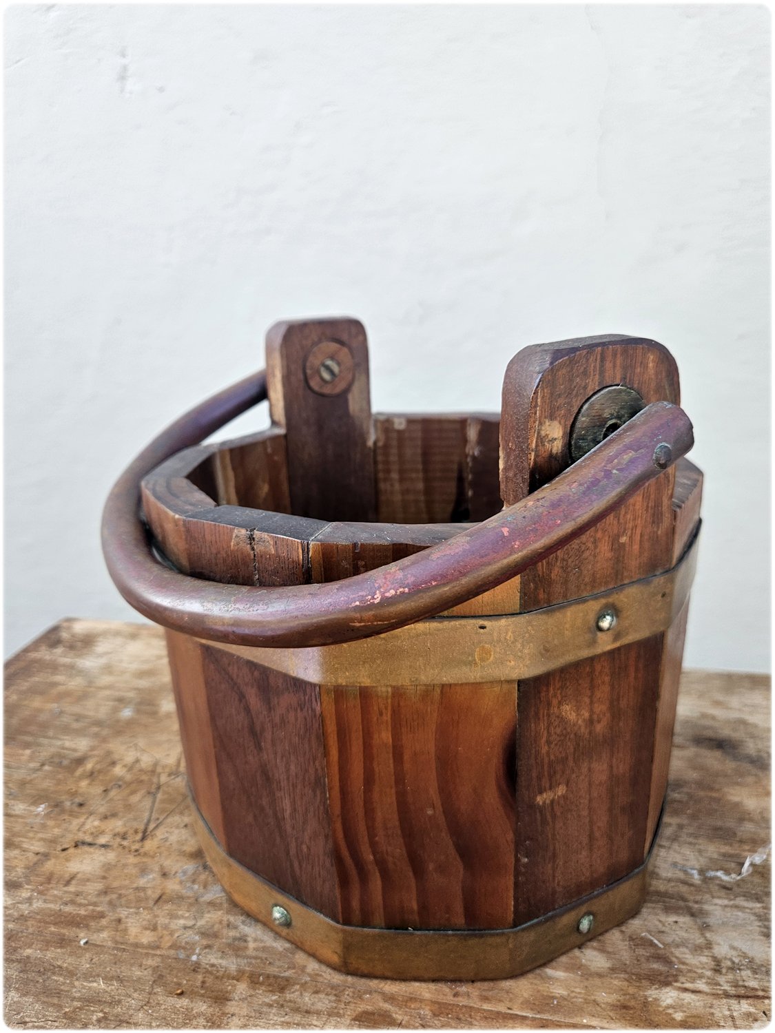 Wooden bucket with copper details