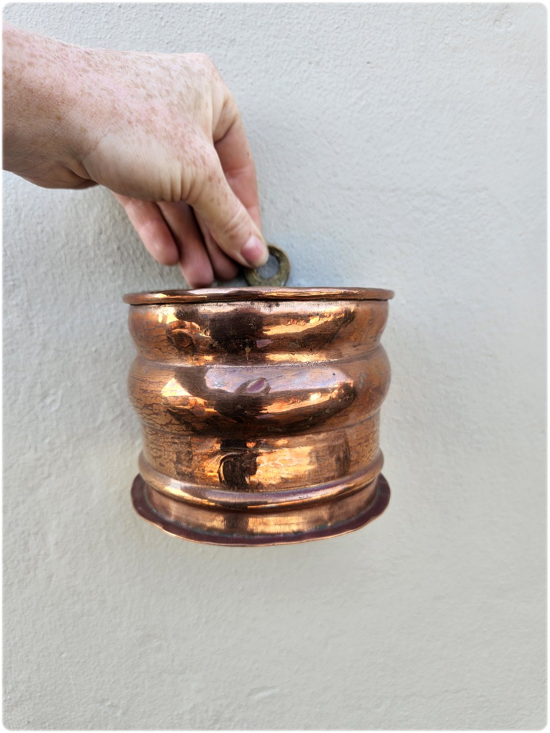 Graduated set of 3 copper and brass wall pocket planters