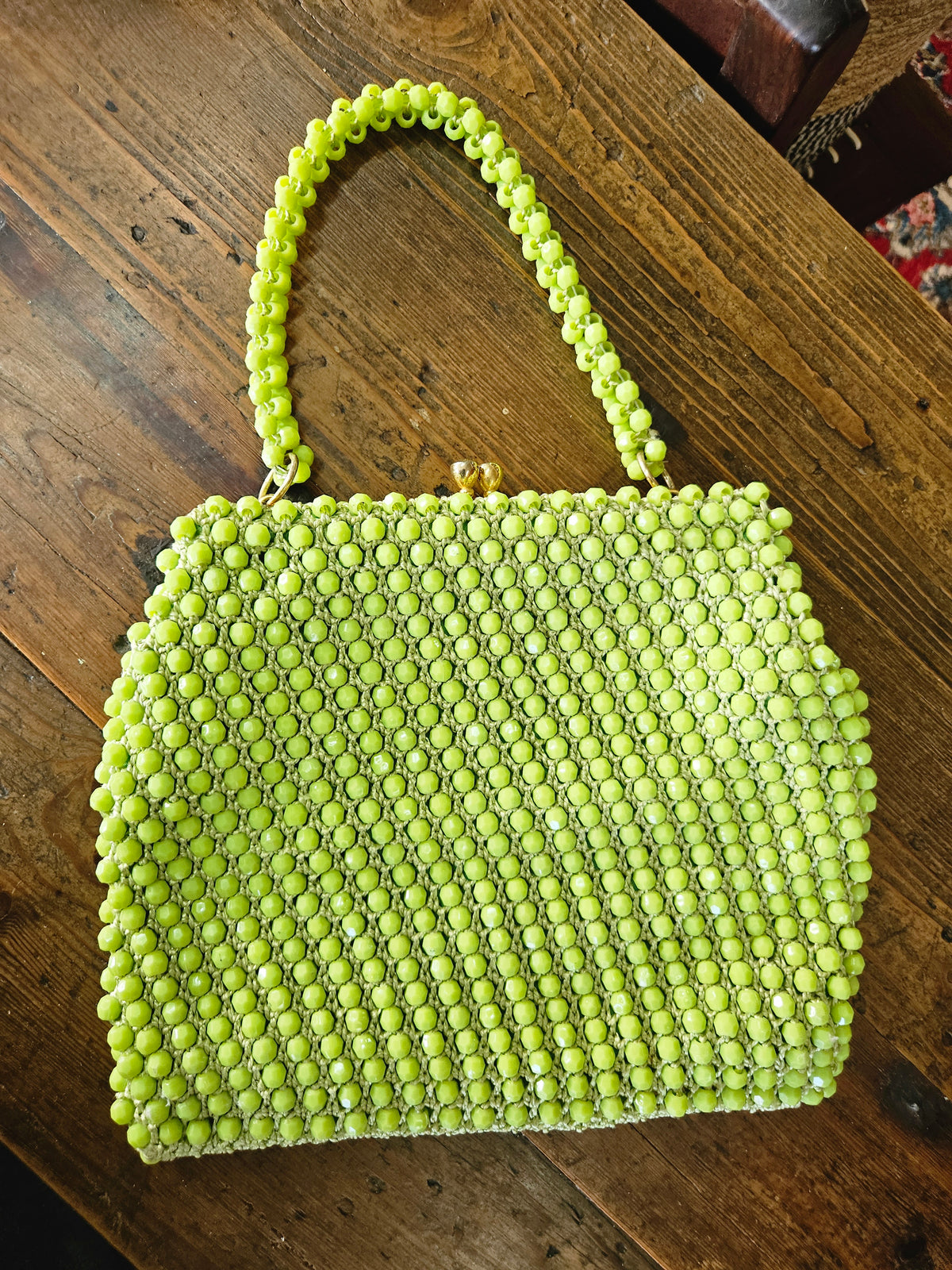 Vintage lime green beaded handbag