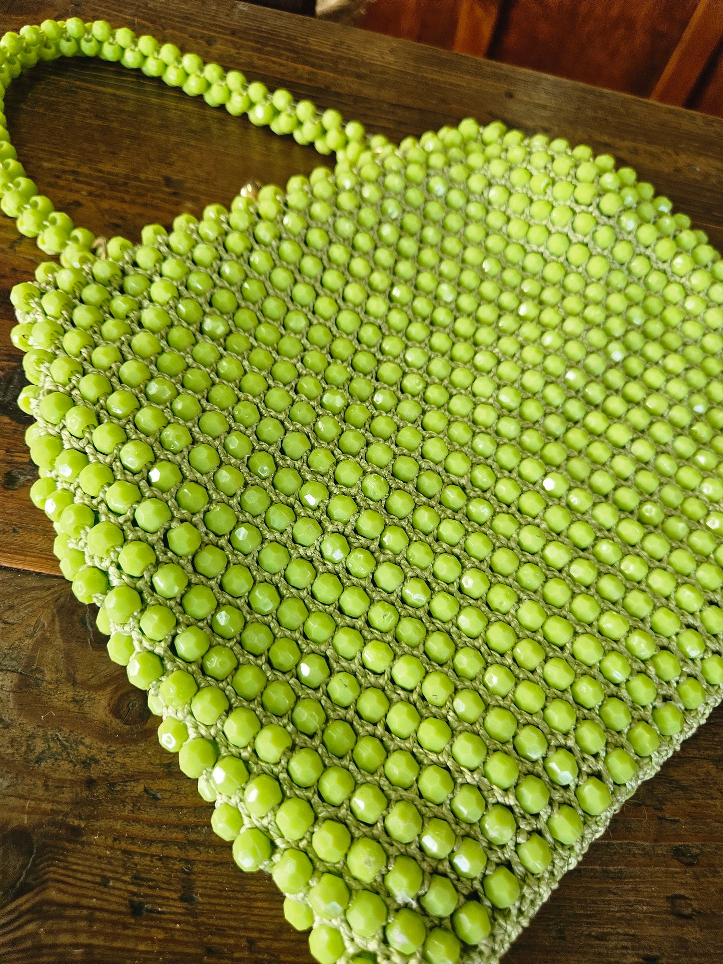 Vintage lime green beaded handbag
