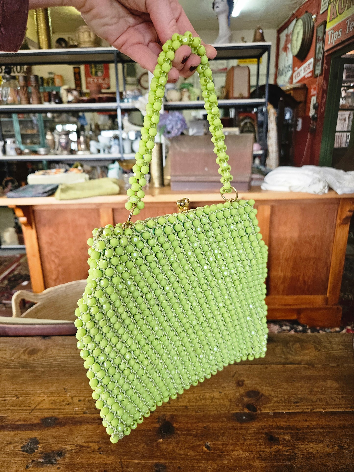 Vintage lime green beaded handbag