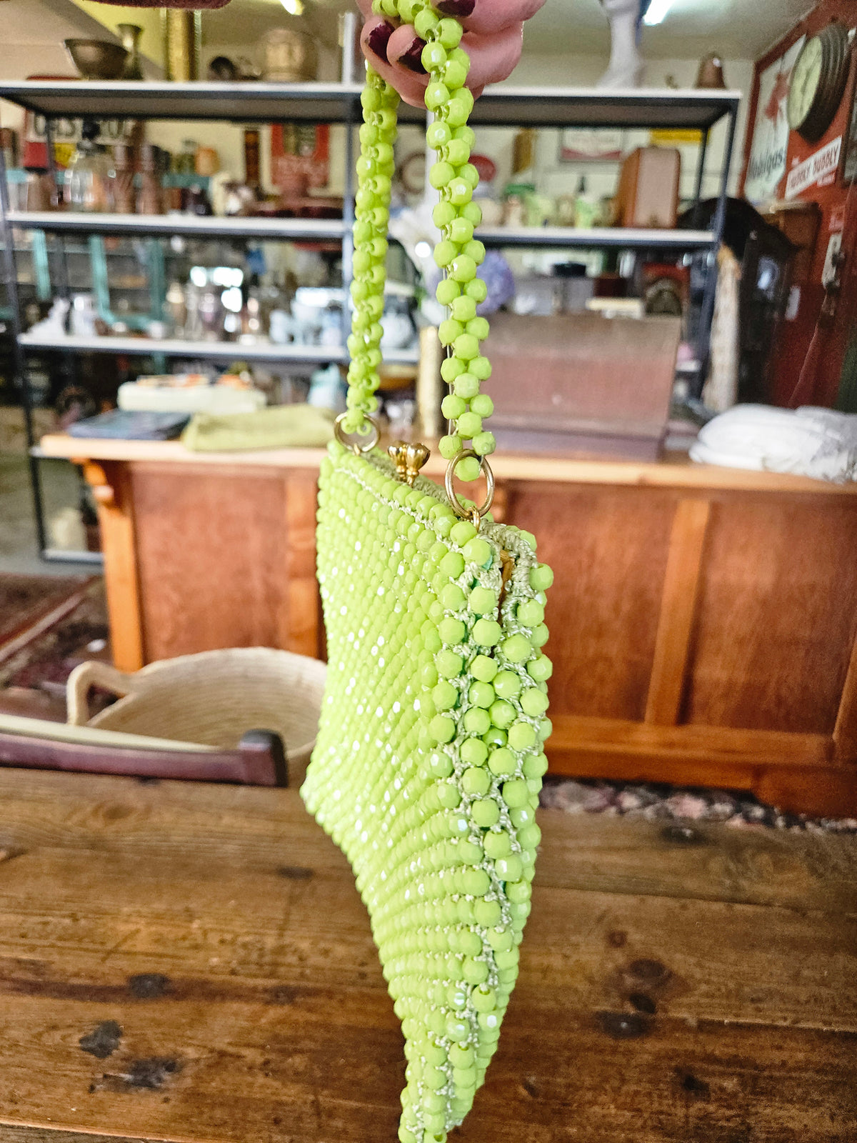 Vintage lime green beaded handbag