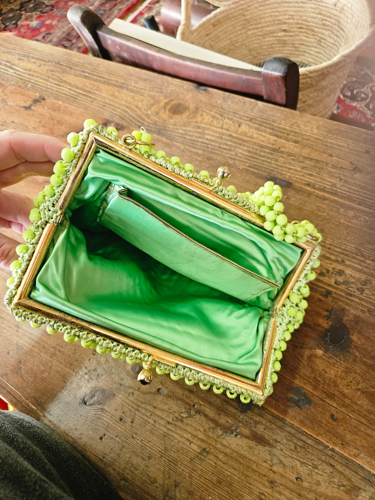 Vintage lime green beaded handbag
