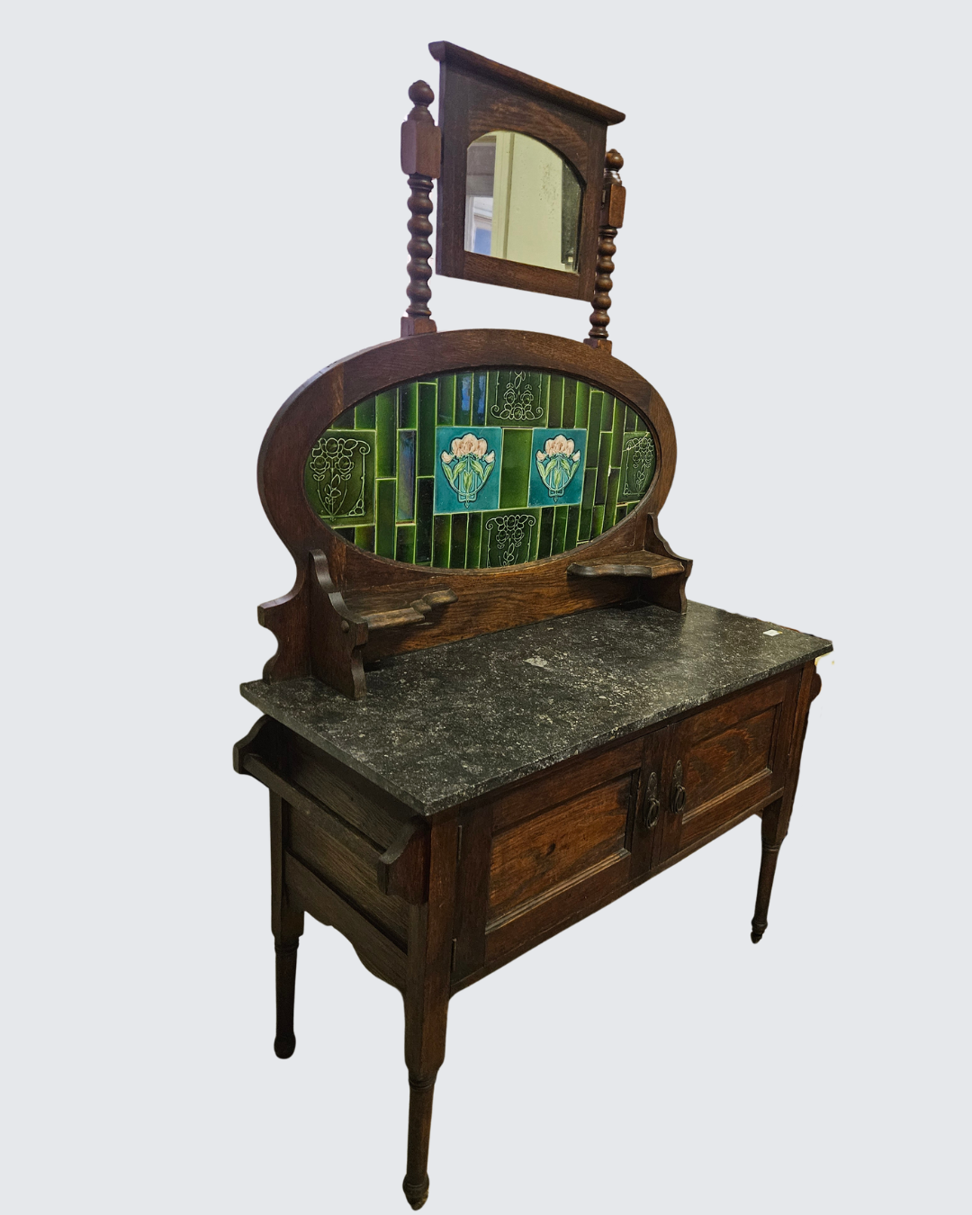 Large Washstand with green tiles and mirror