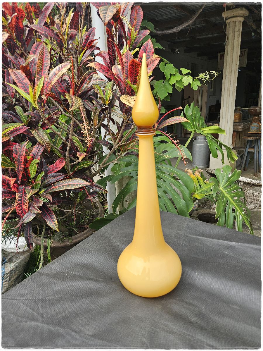 Large Empoli cased glass decanter. Butterscotch mid century italian art glass.