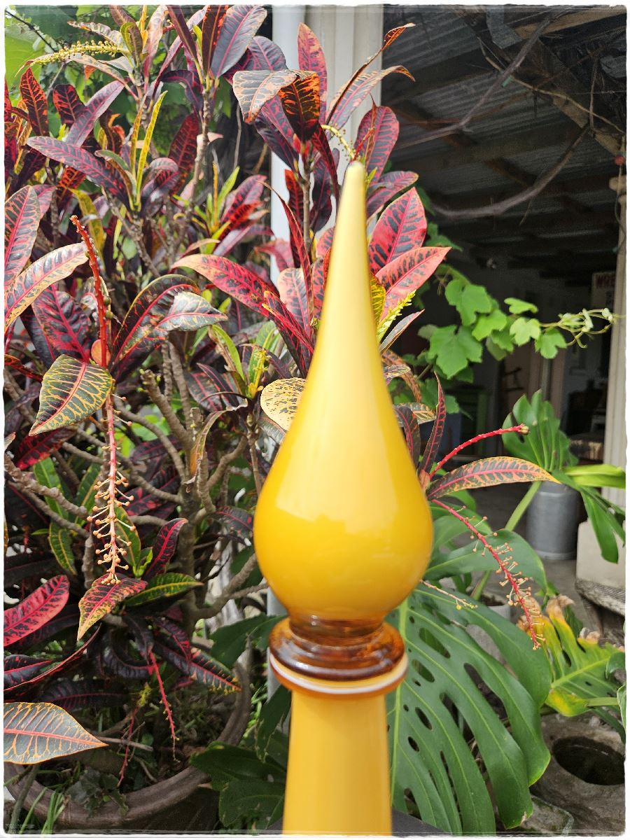 Large Empoli cased glass decanter. Butterscotch mid century italian art glass.