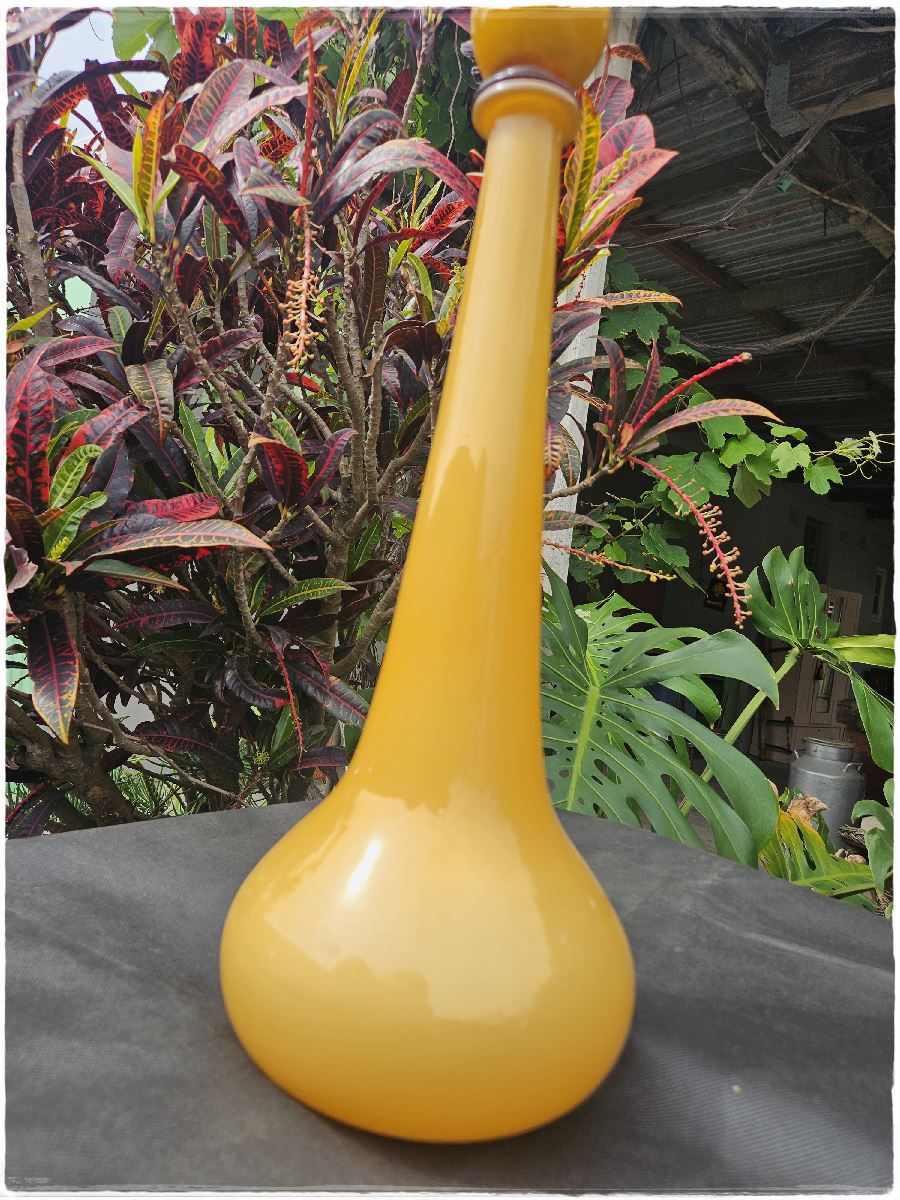 Large Empoli cased glass decanter. Butterscotch mid century italian art glass.