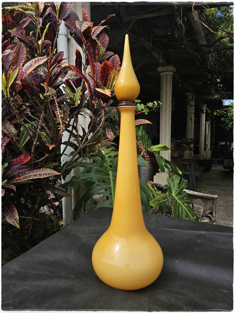 Large Empoli cased glass decanter. Butterscotch mid century italian art glass.