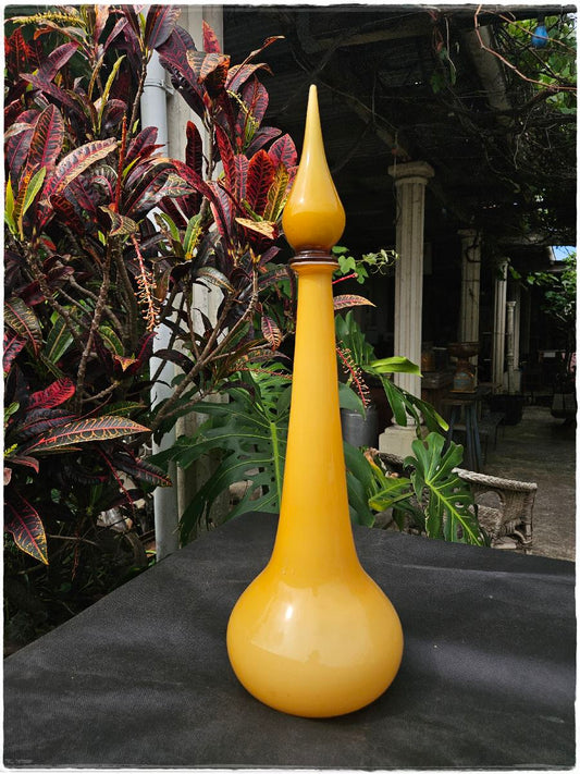 Large Empoli cased glass decanter. Butterscotch mid century italian art glass.