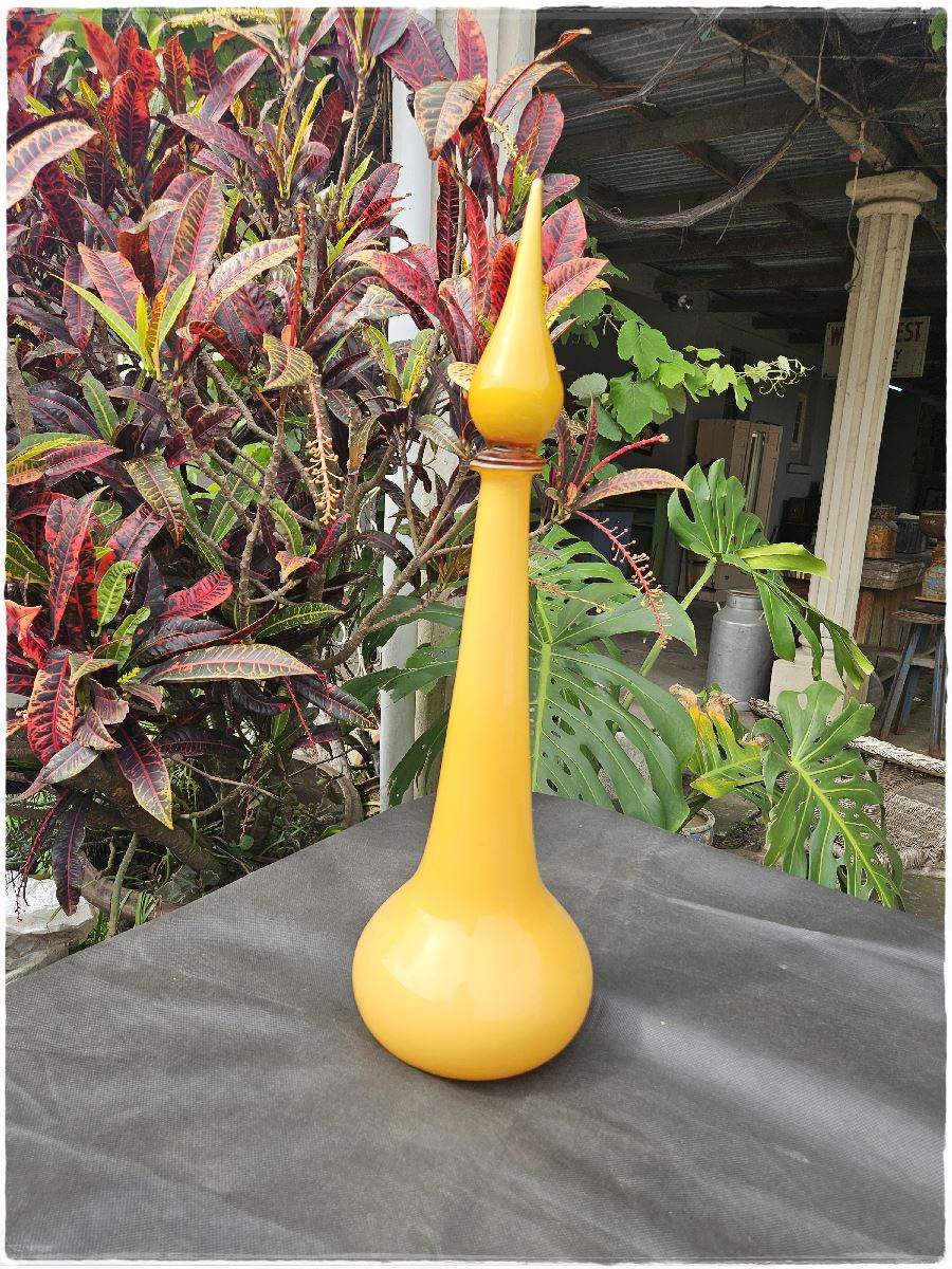 Large Empoli cased glass decanter. Butterscotch mid century italian art glass.