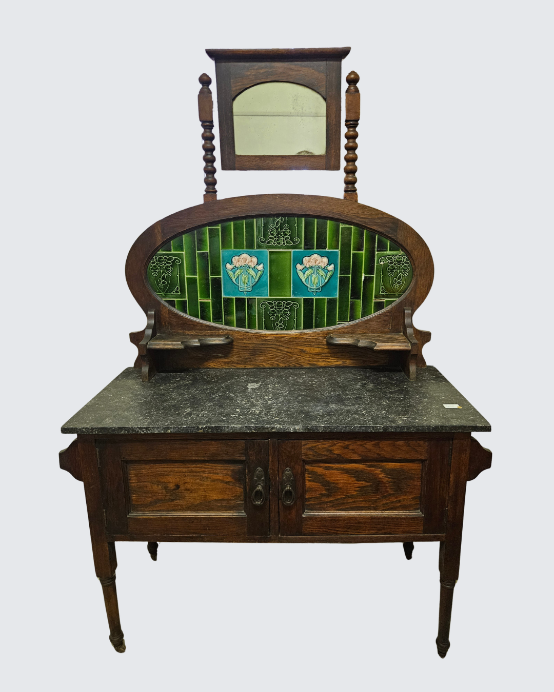 Large Washstand with green tiles and mirror