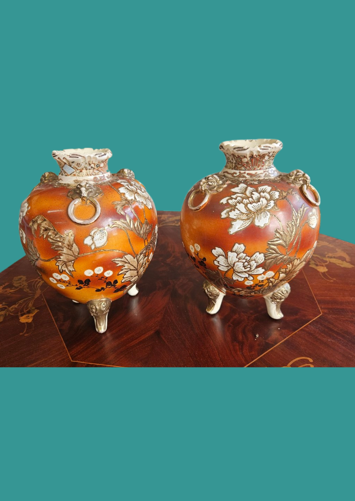 Pair of antique Japanese Satsuma earthenware vases