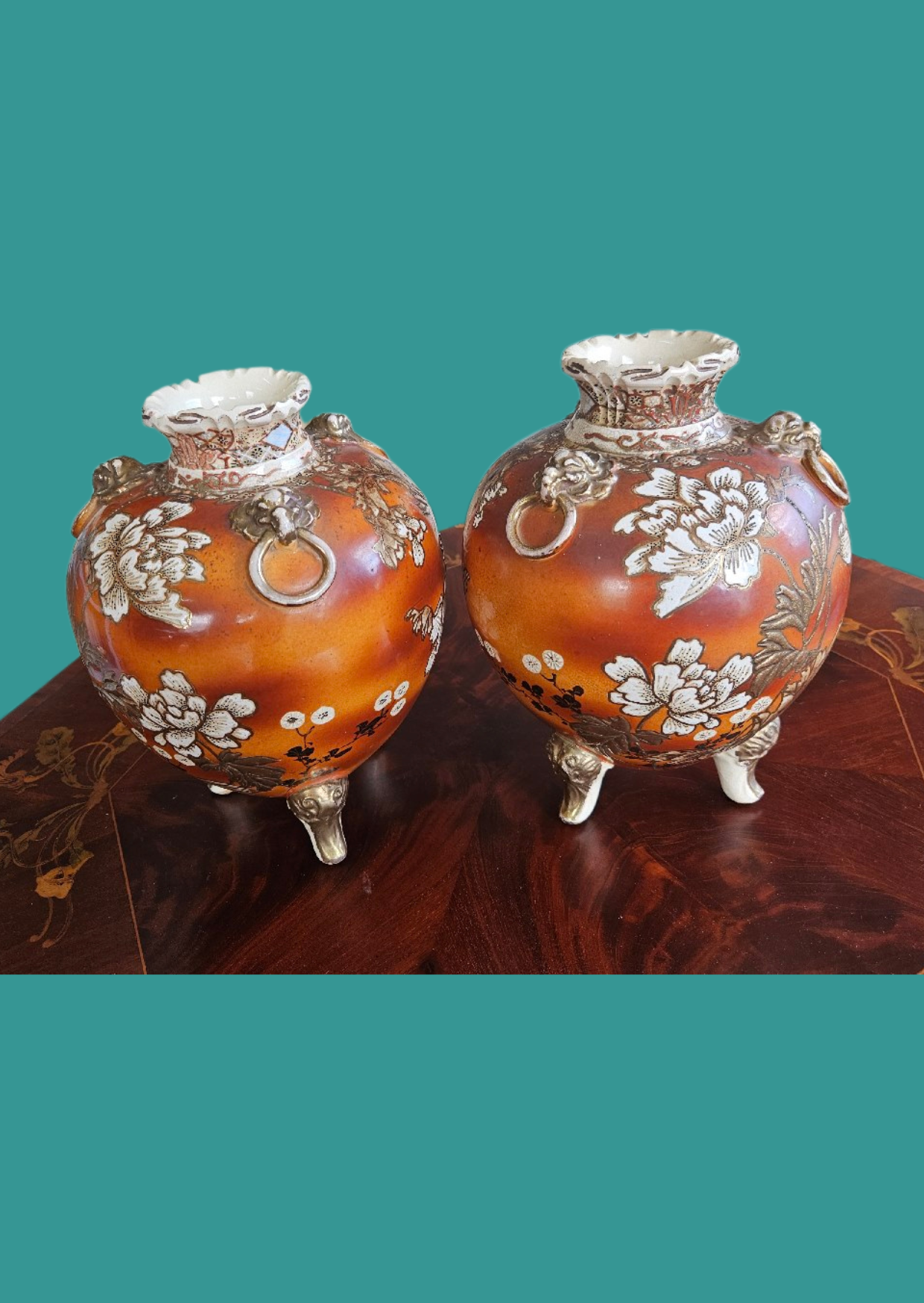 Pair of antique Japanese Satsuma earthenware vases