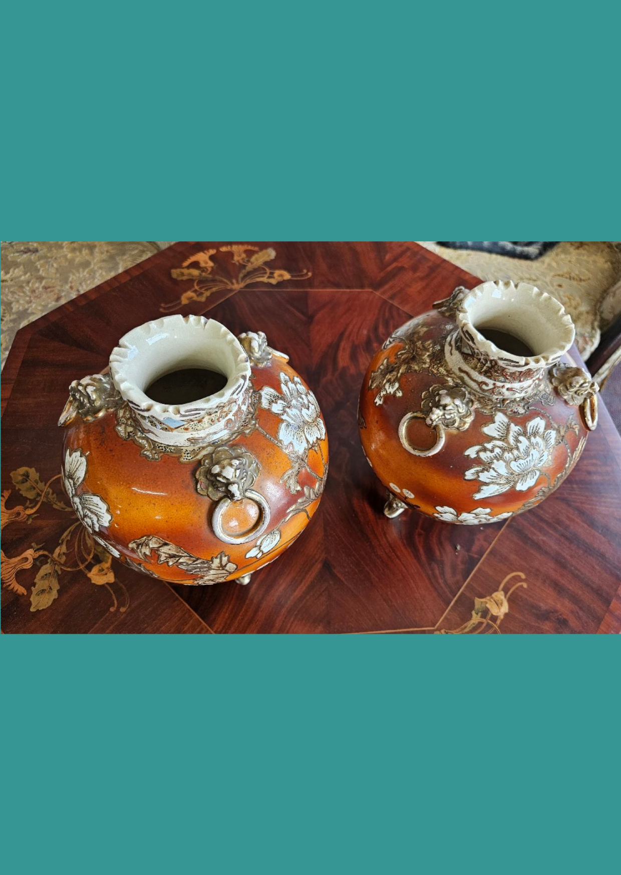 Pair of antique Japanese Satsuma earthenware vases