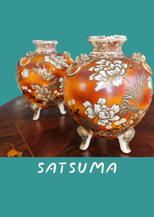 Pair of antique Japanese Satsuma earthenware vases