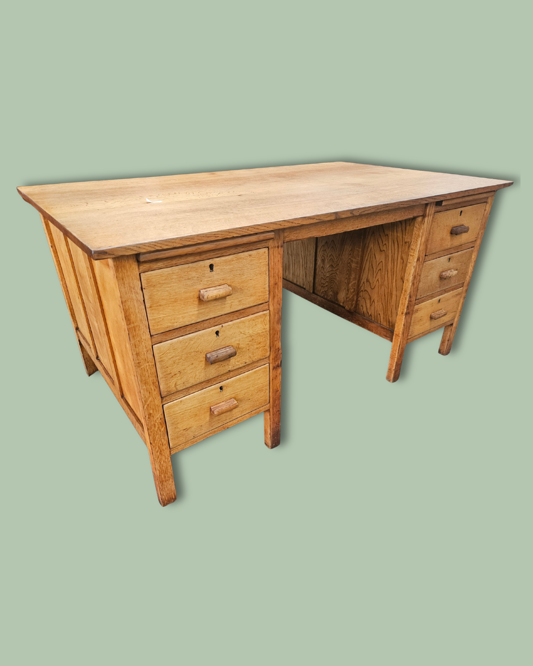Solid oak desk with 6 drawers