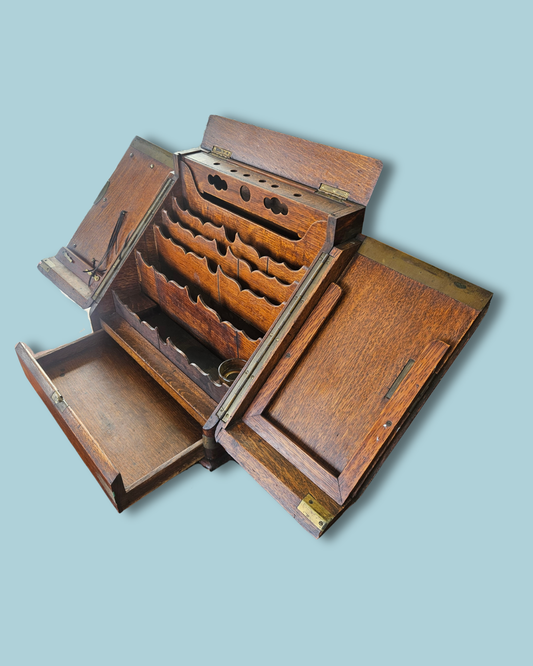 Antique oak desktop stationery cabinet