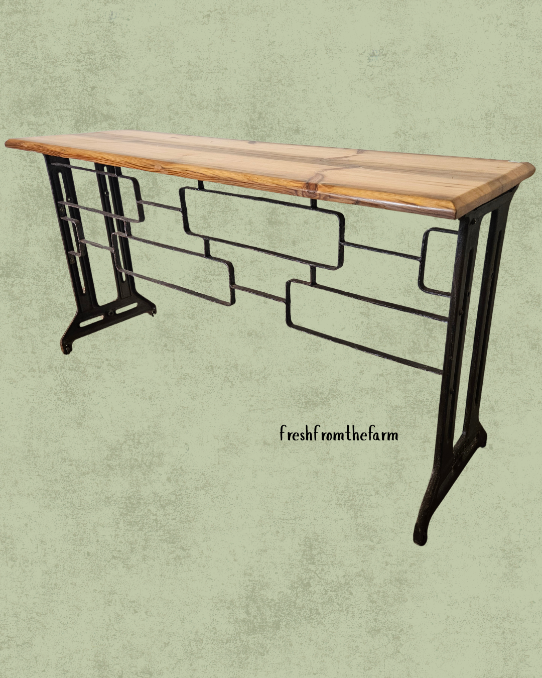 Rustic console table with metal base