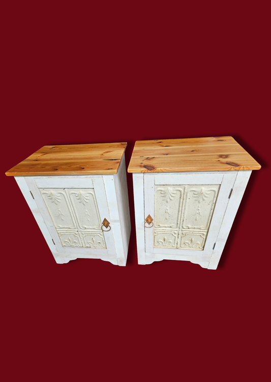 Pair of bedside pedestals with iron detail
