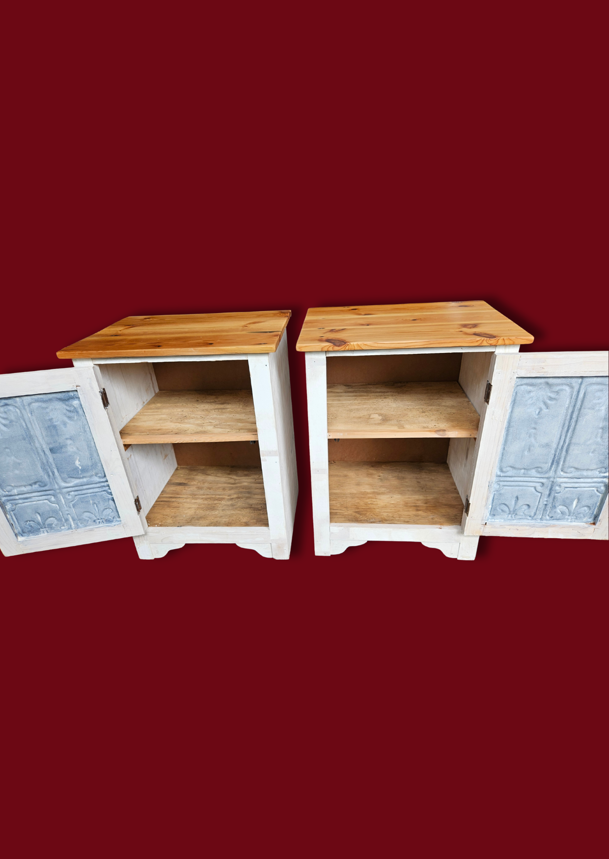 Pair of bedside pedestals with iron detail