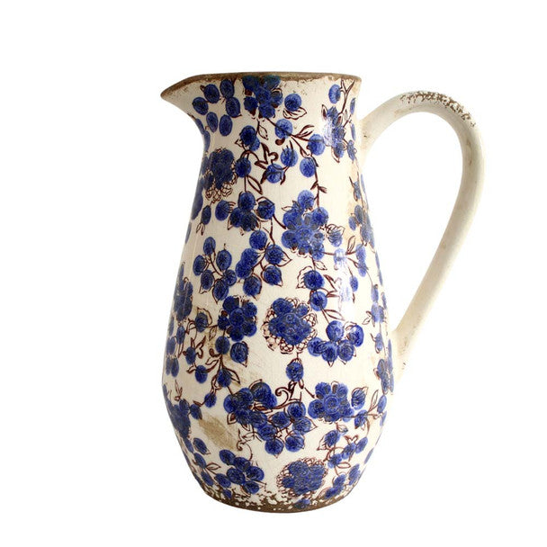 Ceramic Jug Blue & Brown Flowers