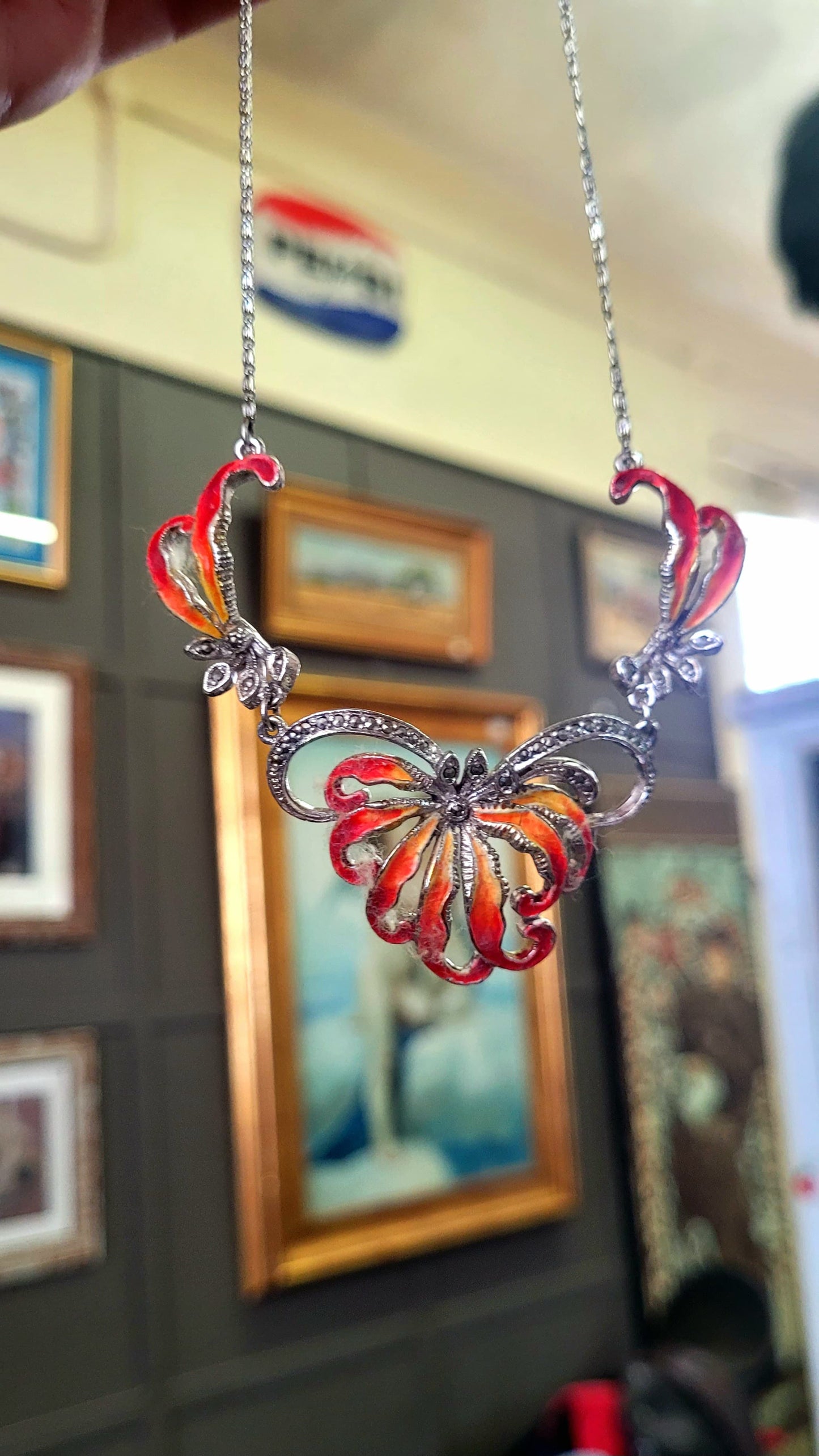 Vintage Flame Lily necklace, brooch and earring set