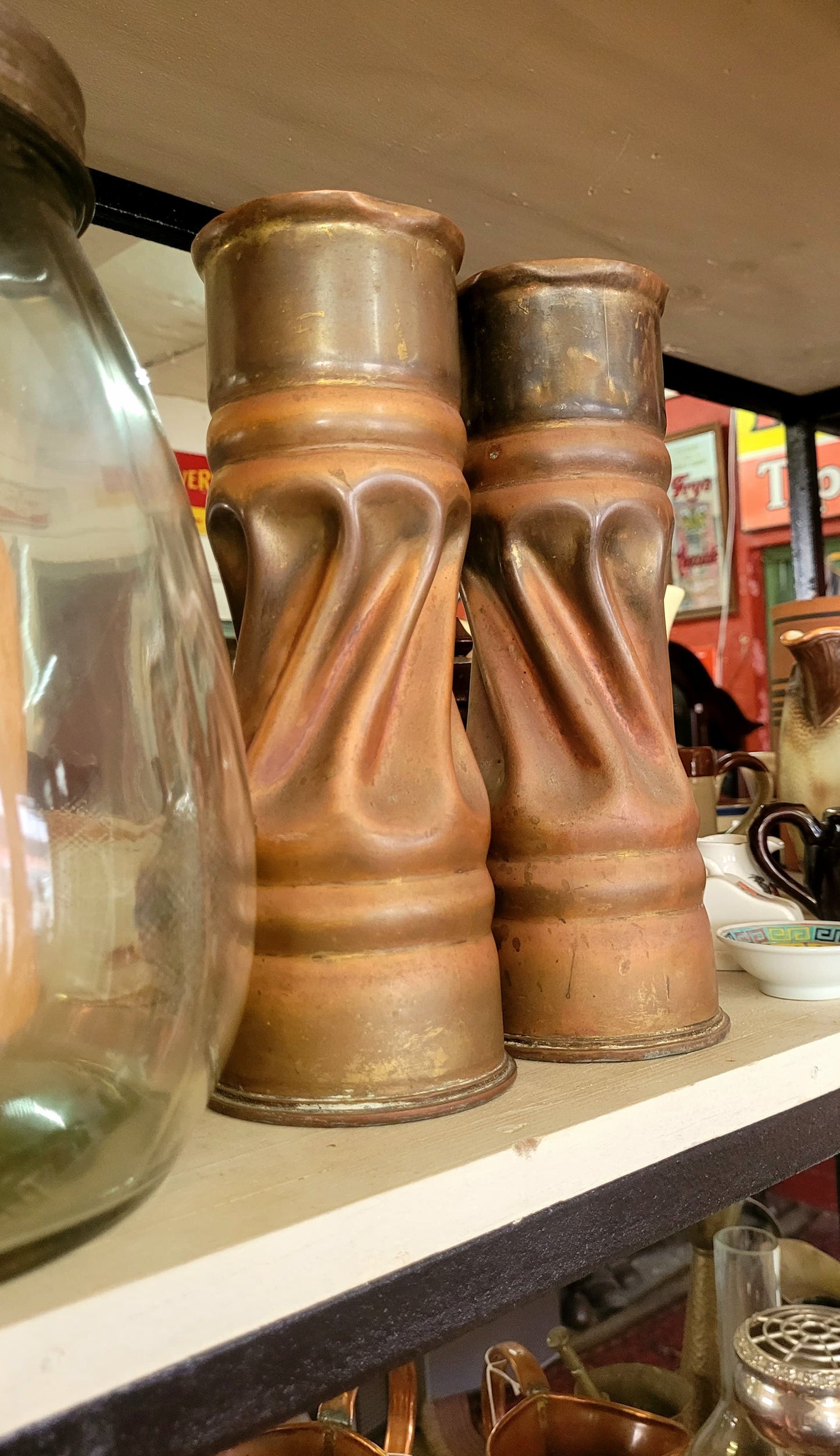 Pair of copper and brass trench art vases