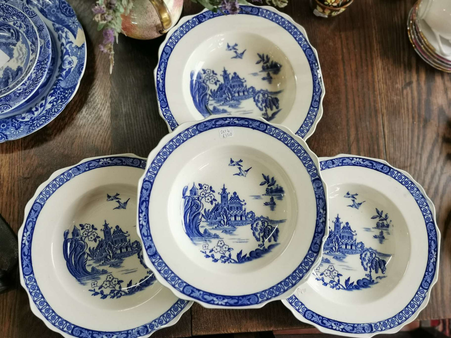 Set of 4 Blue and White plates