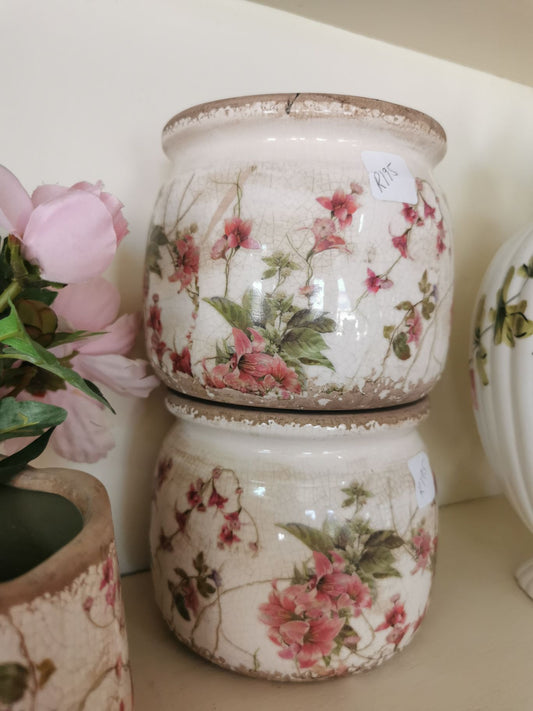 Ceramic pot - pink lilies