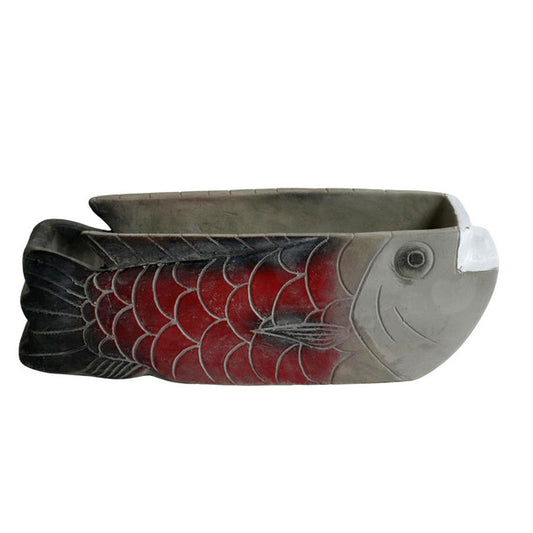 Cement fish planter - red