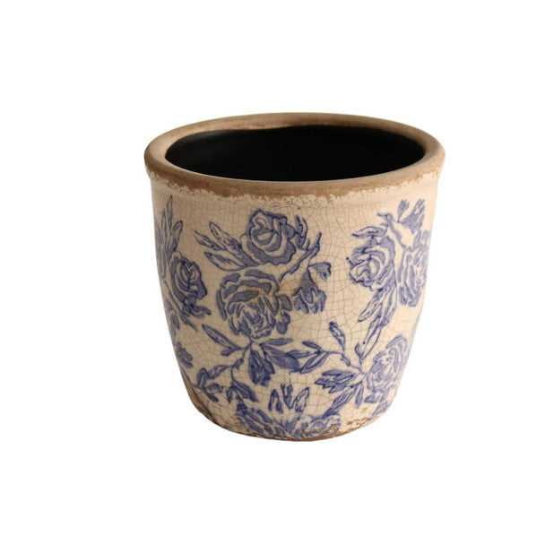 Ceramic plant pot - blue roses
